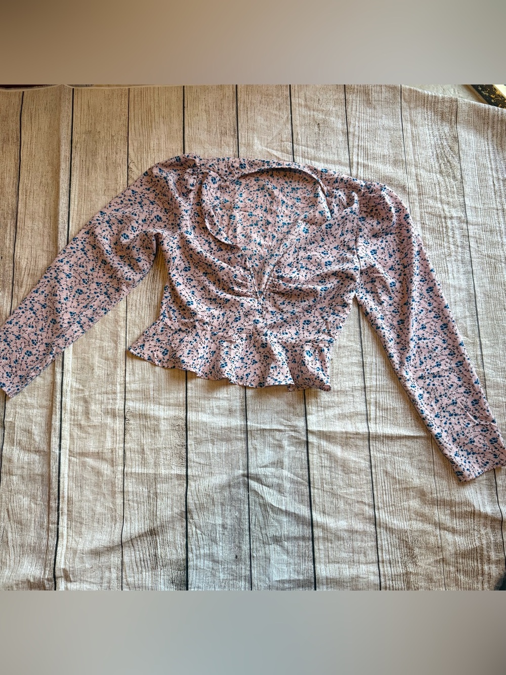 Lulus Strike a Posy Pink Floral Print Long Sleeve Peplum Top Size Large